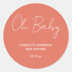 Baby shower script modern terracotta elegant ronde sticker