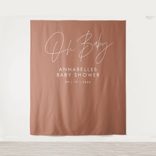 Baby shower script modern terracotta elegant wandkleed (Voorkant)