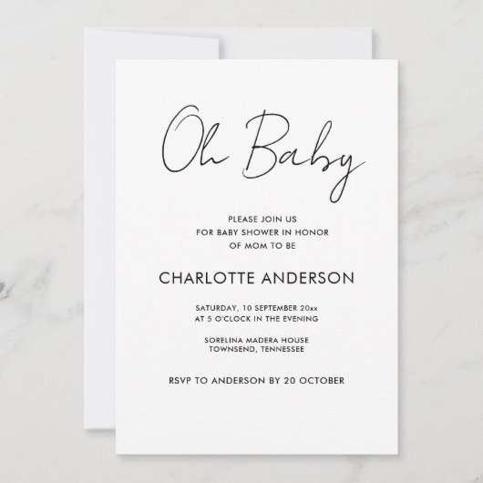 Baby shower script modern wit elegant kaart (Voorkant)