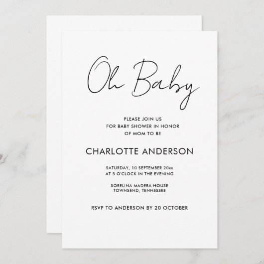 Baby shower script modern wit elegant kaart (Voorkant / Achterkant)