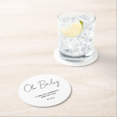 Baby shower script modern wit en zwart elegant ronde kartonnen onderzetter (Insitu)