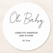 Baby shower script modern wit en zwart elegant ronde kartonnen onderzetter (Voorkant)