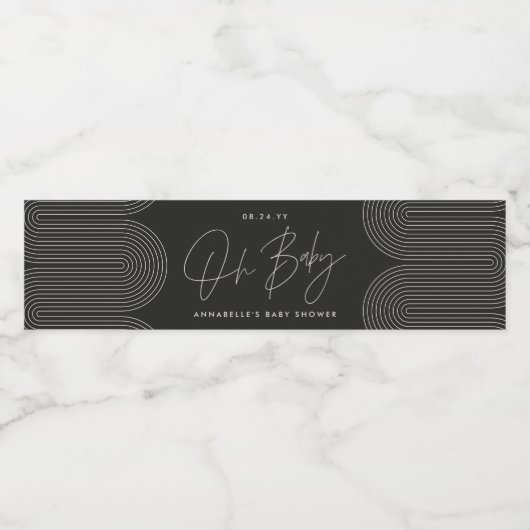 Baby shower script modern zwart chique elegant wat waterfles etiket (Enkel label)