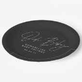 Baby shower script modern zwart-wit elegant papieren bordje (Gekanteld)