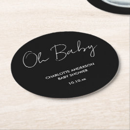 Baby shower script modern zwart-wit elegant ronde kartonnen onderzetter