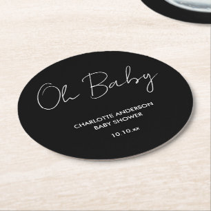 Baby shower script modern zwart-wit elegant ronde kartonnen onderzetter