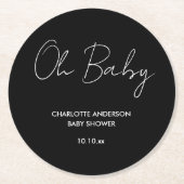 Baby shower script modern zwart-wit elegant ronde kartonnen onderzetter (Voorkant)