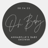Baby shower script modern zwart-wit elegant ronde sticker (Voorkant)