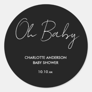 Baby shower script modern zwart-wit elegant ronde sticker