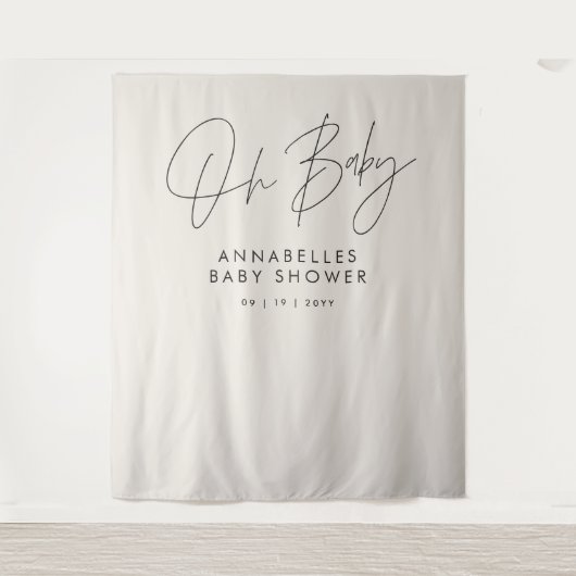 Baby shower script modern zwart-wit elegant wandkleed (Voorkant)