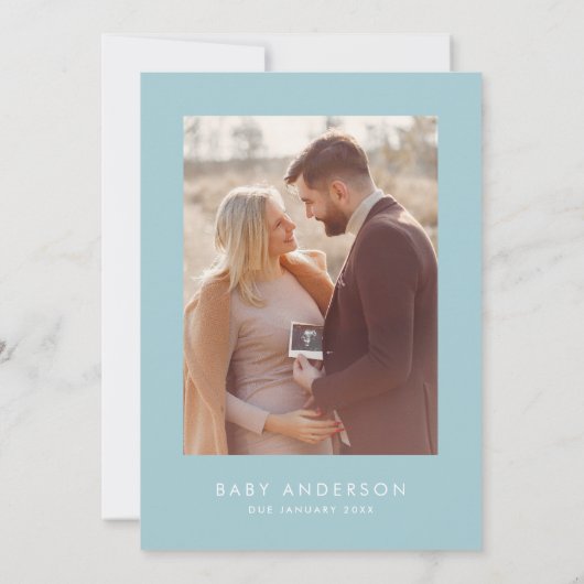 Baby shower script moderne babyblauwe, stijlvolle kaart (Achterkant)