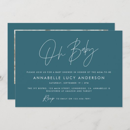 Baby shower script moderne blauwgroen blauwe boho  kaart (Voorkant / Achterkant)