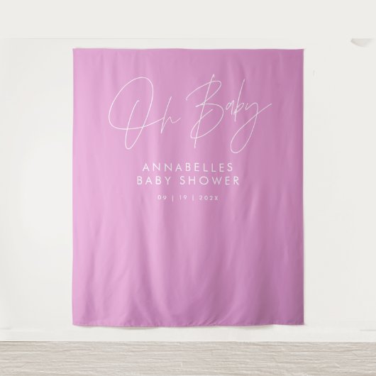 Baby shower script moderne cerise roze elegant wandkleed (Voorkant)