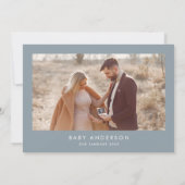 Baby shower script moderne dusty blue boho foto kaart (Achterkant)