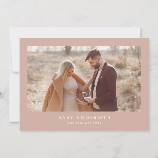 Baby shower script moderne fotoroze terracotta kaart (Achterkant)