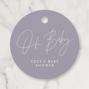 Baby shower script moderne, lila paarse microfoon bedankjes labels