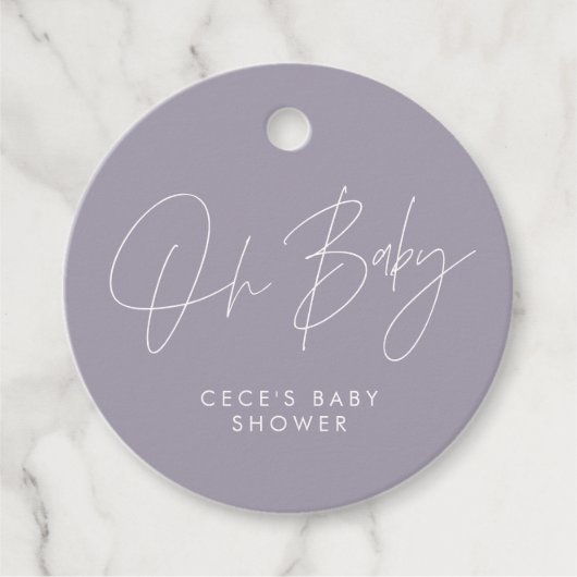Baby shower script moderne, lila paarse microfoon bedankjes labels (Voorkant)