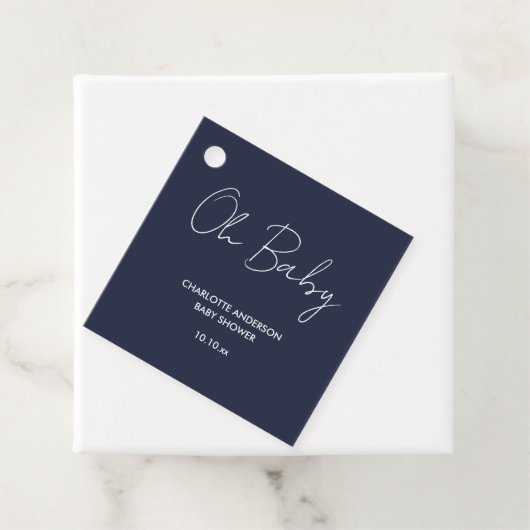 Baby shower script moderne marineblauw elegant bedankjes labels (In situ)