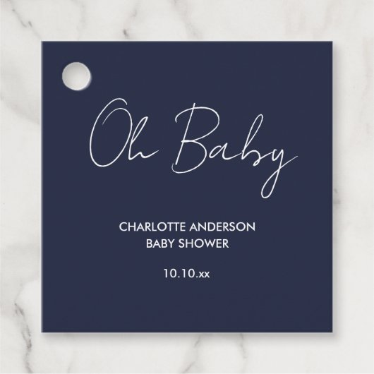 Baby shower script moderne marineblauw elegant bedankjes labels (Voorkant)