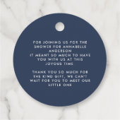Baby shower script moderne marineblauw elegant chi bedankjes labels (Achterkant)