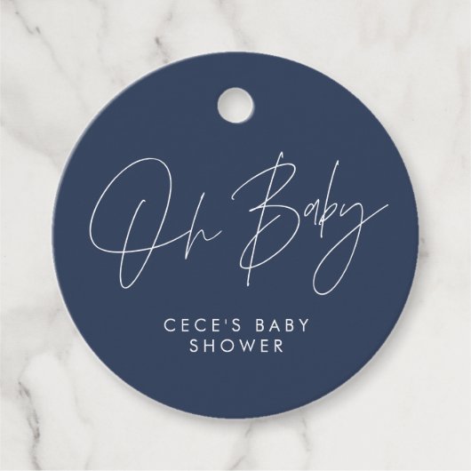 Baby shower script moderne marineblauw elegant chi bedankjes labels (Voorkant)