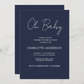 Baby shower script moderne marineblauw elegant kaart (Voorkant / Achterkant)
