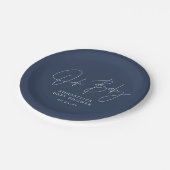 Baby shower script moderne marineblauw elegant papieren bordje (Gekanteld)