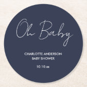 Baby shower script moderne marineblauw elegant ronde kartonnen onderzetter (Voorkant)