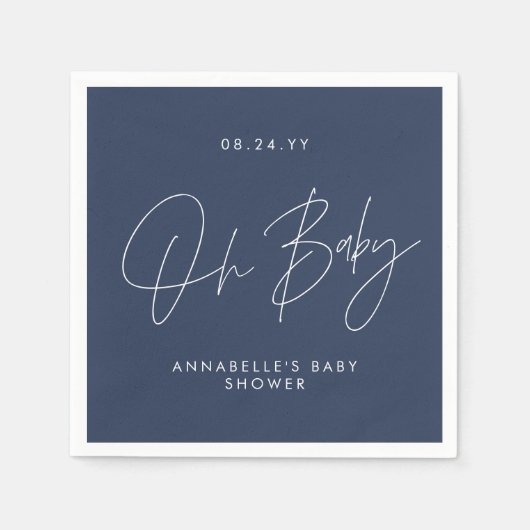 Baby shower script moderne marineblauw elegant servet (Voorkant)