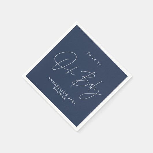 Baby shower script moderne marineblauw elegant servet (Hoek)