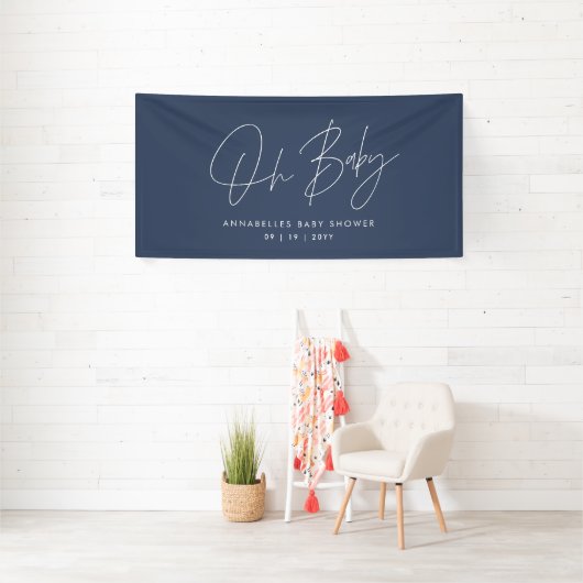 Baby shower script moderne marineblauw elegant spandoek (Insitu)