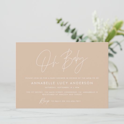 Baby shower script moderne natuurlijke beige boho  kaart (Staand voorkant)