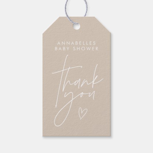 Baby shower script moderne natuurlijke beige elega cadeaulabel (Voorkant)