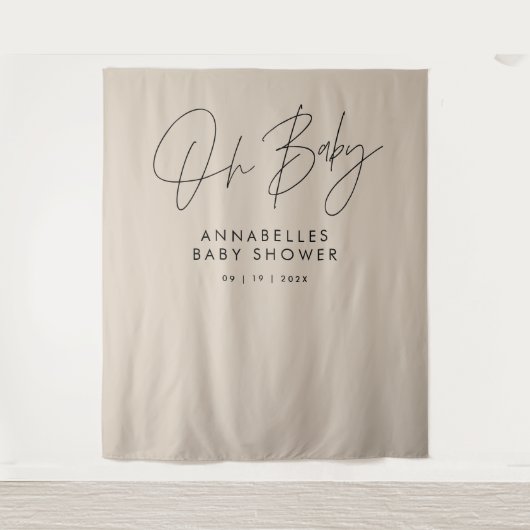 Baby shower script moderne natuurlijke beige elega wandkleed (Voorkant)