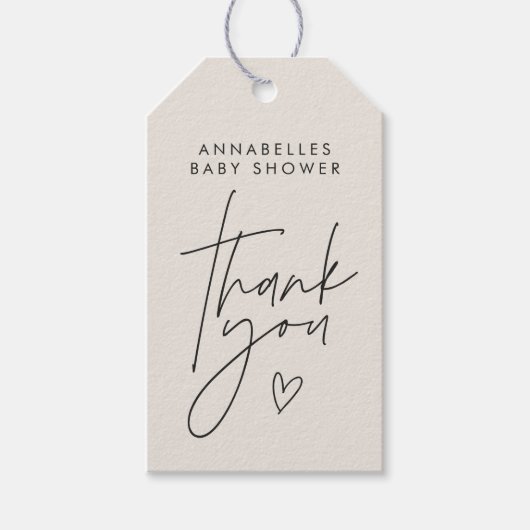 Baby shower script moderne natuurlijke crème elega cadeaulabel (Voorkant)