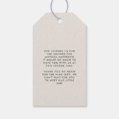 Baby shower script moderne natuurlijke crème elega cadeaulabel (Achterkant)