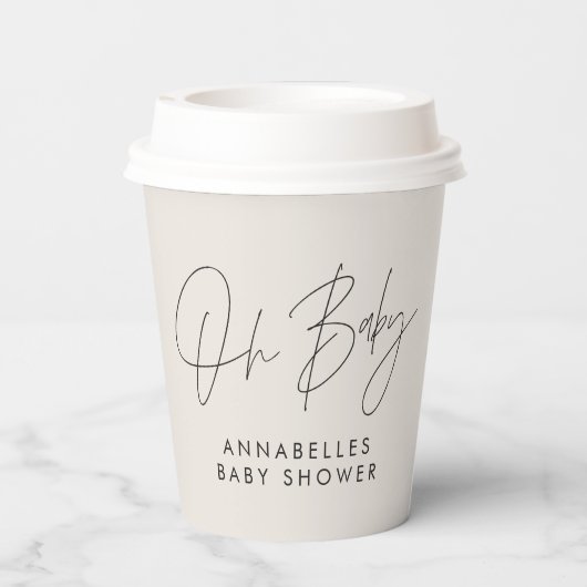 Baby shower script moderne natuurlijke crème elega papieren bekers (Achterkant)