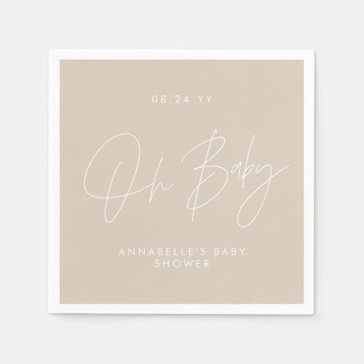 Baby shower script moderne natuurlijke crème elega servet (Voorkant)