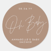Baby shower script moderne natuurlijke elegant ronde sticker (Voorkant)