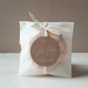 Baby shower script moderne natuurlijke elegant ronde sticker