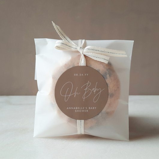 Baby shower script moderne natuurlijke elegant ronde sticker