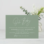 Baby shower script moderne sage green boho foto kaart (Staand voorkant)