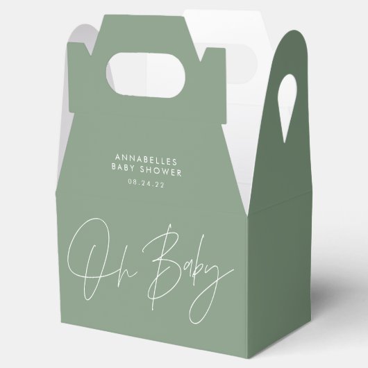 Baby shower script moderne sage green elegant bedankdoosjes (Geopend)