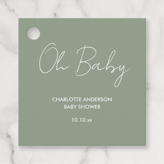 Baby shower script moderne sage green elegant bedankjes labels (Voorkant)