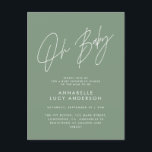 Baby shower script moderne sage green elegant briefkaart<br><div class="desc">Het manuscript van het baby shower modern sage groene elegante partijuitnodigingsontwerp. Ideaal genderneutraal ontwerp.</div>