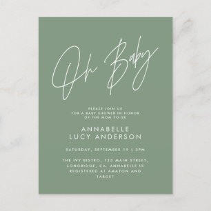 Baby shower script moderne sage green elegant briefkaart