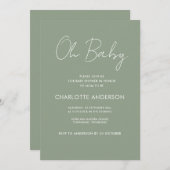 Baby shower script moderne sage green elegant kaart (Voorkant / Achterkant)