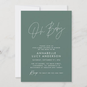 Baby shower script moderne sage green elegant kaart