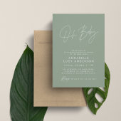 Baby shower script moderne sage green elegant kaart