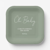 Baby shower script moderne sage green elegant papieren bordje (Voorkant)